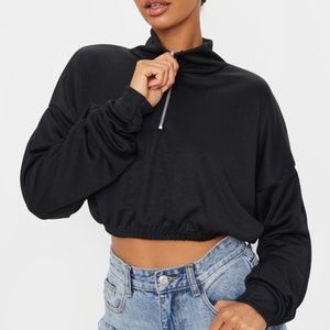 PrettyLittleThing Black Rib Zip Front Long Sleeve